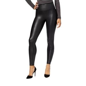 SPANX faux leather Leggings black liquid look motocore biker minimalist neutral